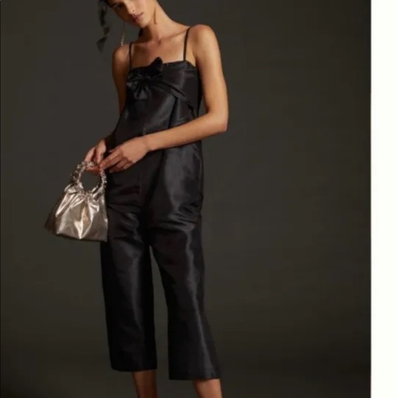 Anthropologie Hutch Satin Bow-Tie Jumpsuit M